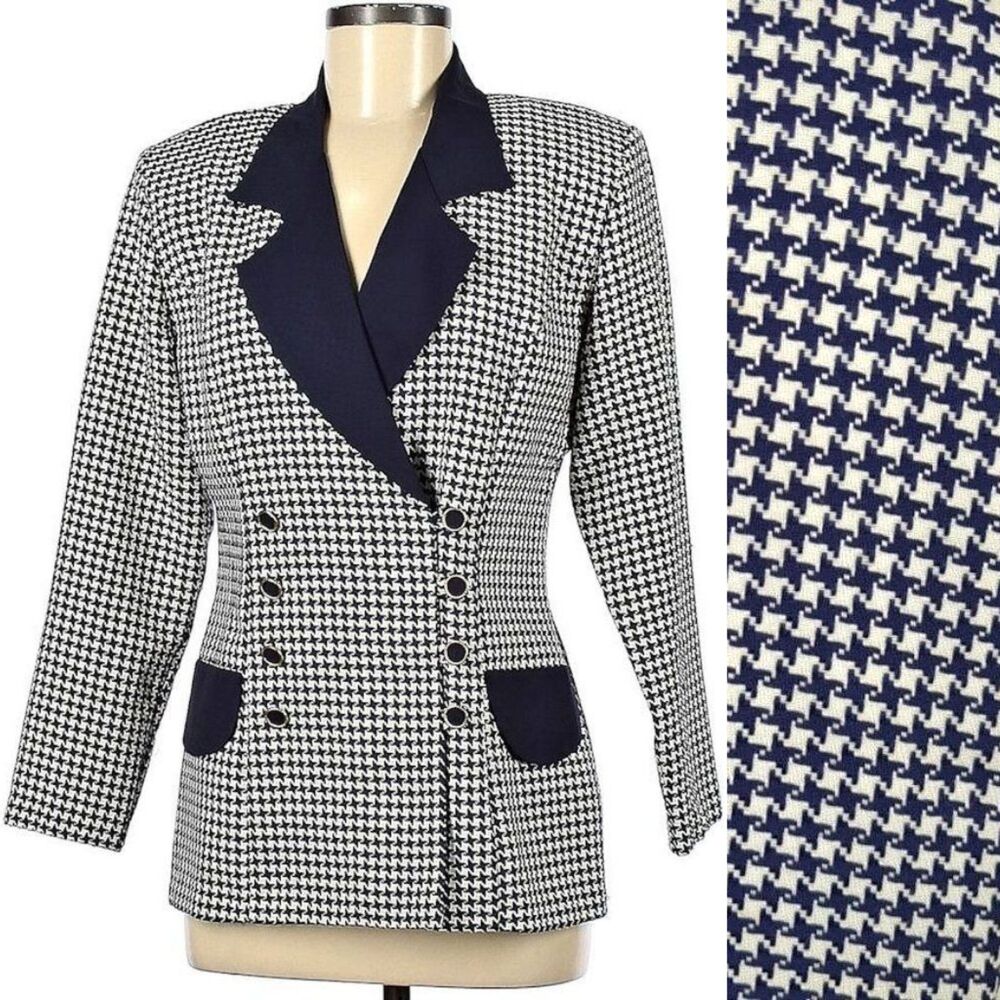 Vintage 1990s Frederick's of Hollywood Blazer Houndstooth Double Breasted 6/8